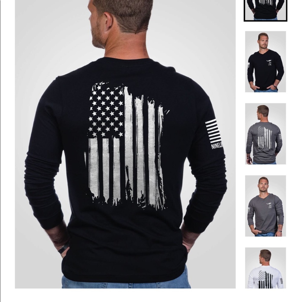 Gray Nine Line Long Sleeve Mens Shirt.